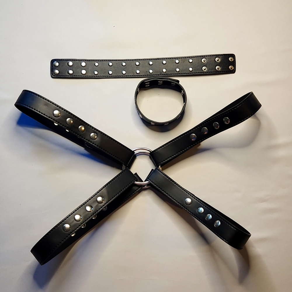 Asymmetrical Leather Cross-body Harness with Arm Bands